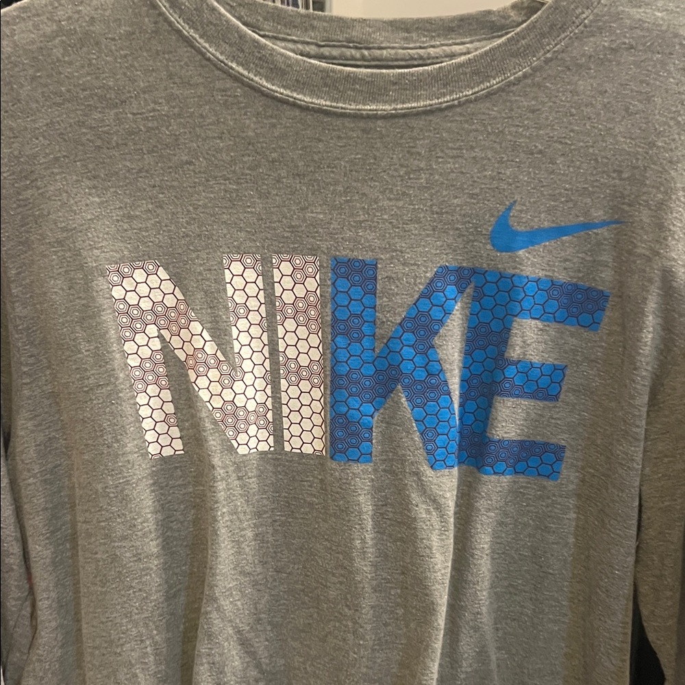 Nike Gray Tee with Blue and White Logo